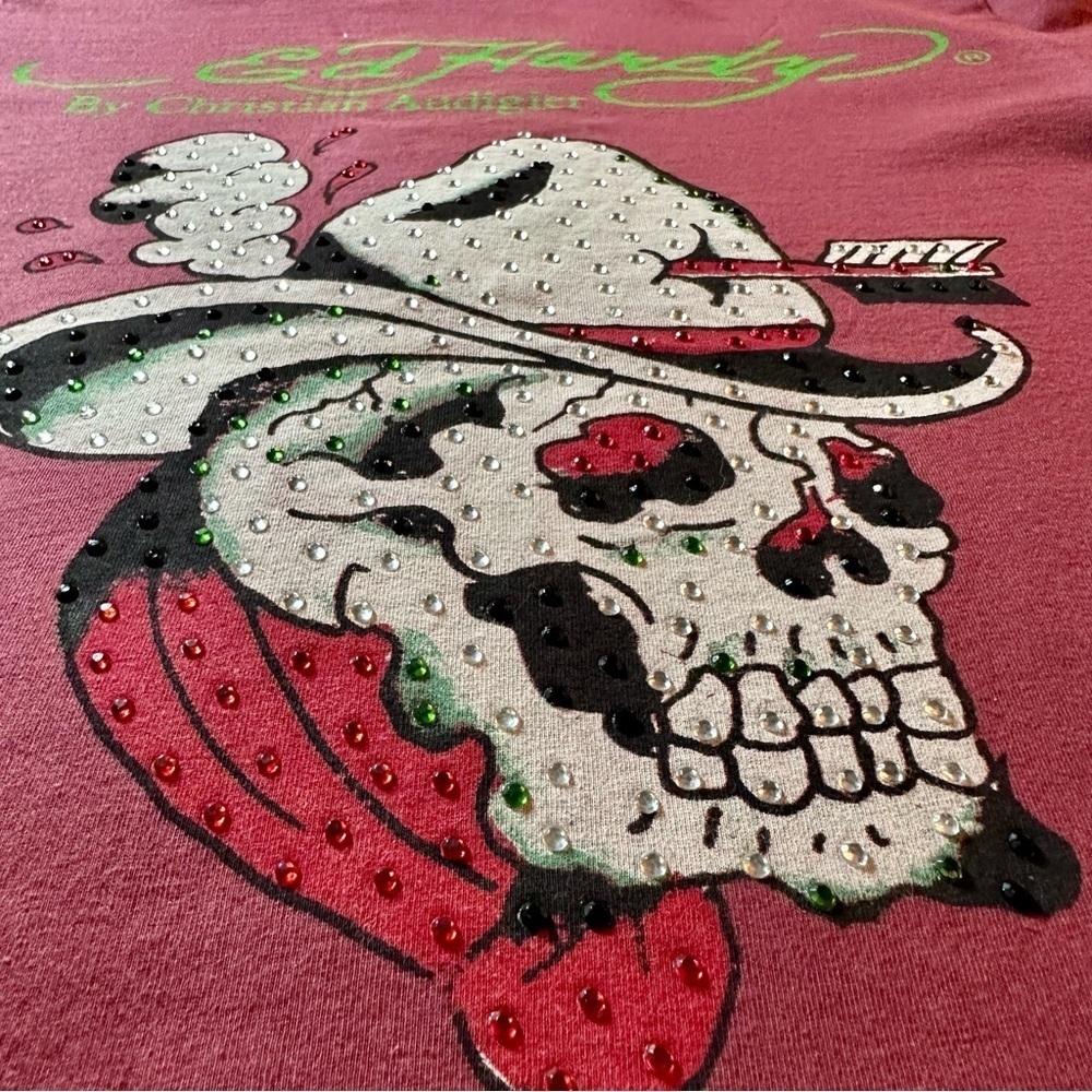 Ed Hardy Rhinestone Cowboy Skull Tee Medium - Picture 2 of 7